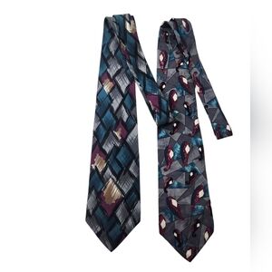 VTG 80's 100% Italian Silk Stylish Abstract Men's Tie Set in Blue and Purple
